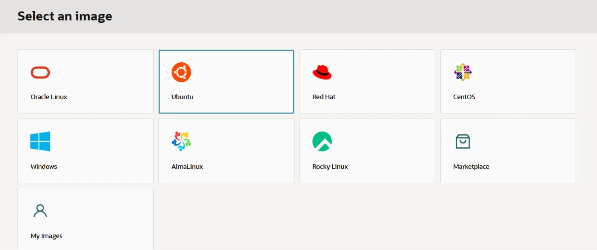 Sélection du système d'exploitation — Ubuntu sélectionné